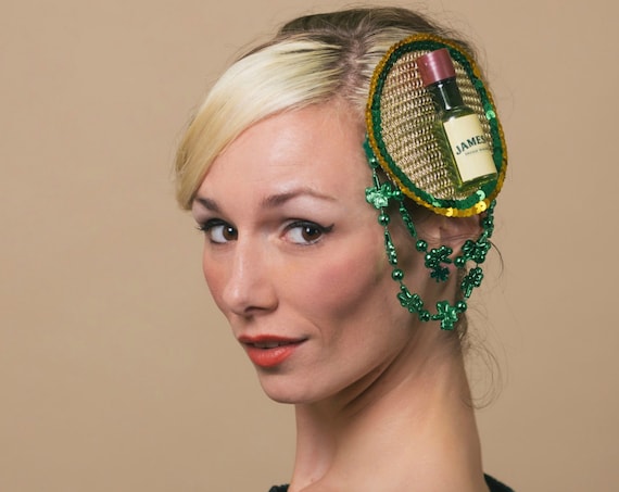 Jamo Irish Whisky Shamrock Fascinator Clover St. Patrick's Day Party Headpiece Green Ireland Hatinator St. Pat's Day Gold Saint Patrick
