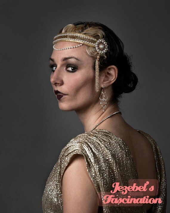 Gatsby Flapper Iridescent White Sequin Headpiece Vintage White Sequin Wedding Headpiece Mother of Pearl  main image 3
