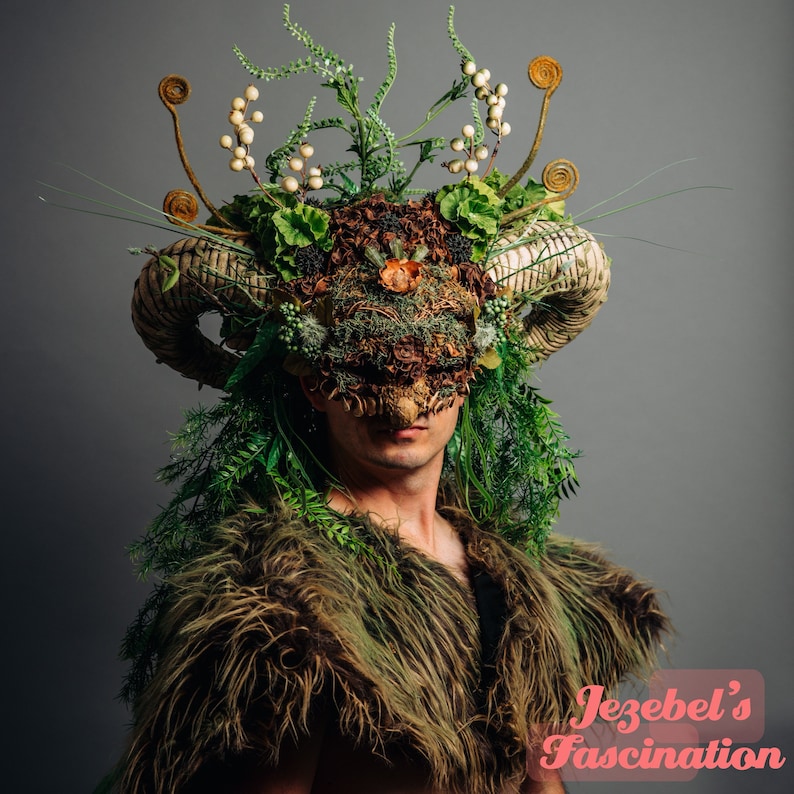 Green Man Masquerade Mask Woodland Forest Bohemian Moss Jack Berries Carnevale Carnival Druid Theater Nature Renaissance Festival Brown