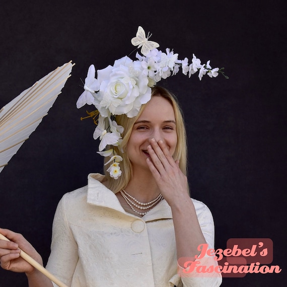 Large Rose Fascinator, Butterfly Flower Crown, Wedding 