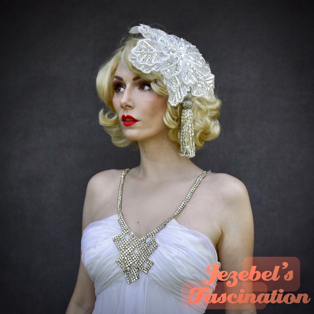 Beaded Tassel Pearl Flower Headpiece, Haute Glam Wedding  display picture 2