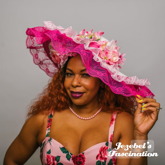 Pink Blush Floral Dapper Day Rose Summer Beach Sun Floppy Hat Melbourne Lace Large Kentucky Derby White Garden Party Spring Easter Bonnet