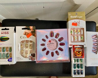 Déguisement en vrac à presser sur les ongles, lot de pointes carrées en amande, paon tropical pailleté, scarabée irisé léopard impressionner pas cher or rose