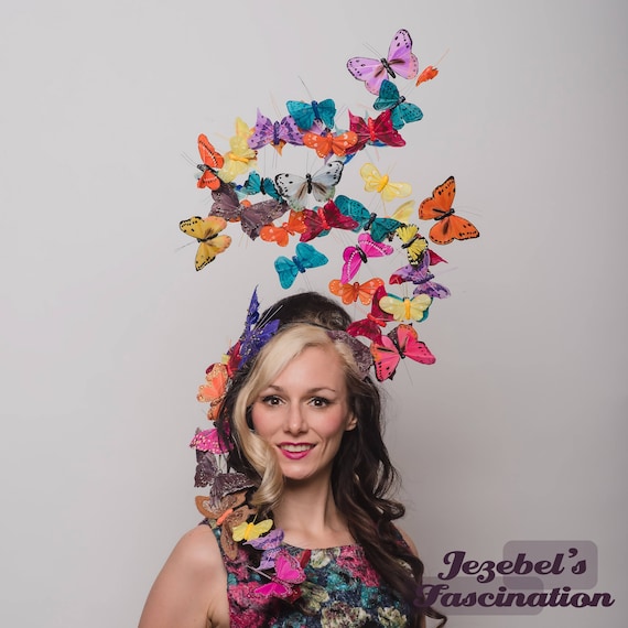 Large Butterfly Headpiece Multicolored Butterflies Ethereal Hatinator Ascot Derby Headwear Large Spring Summer Garden Tea Party Headband