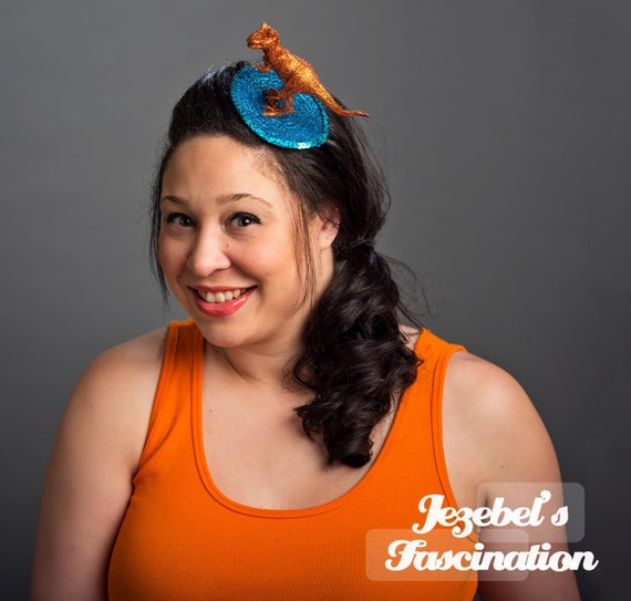 Pantydraco Orange Blue Dinosaur Fascinator Jurassic Glitter T-Rex Funny Tyrannosaurus Rex Headpiece Party Mini Velociraptor Hatinator