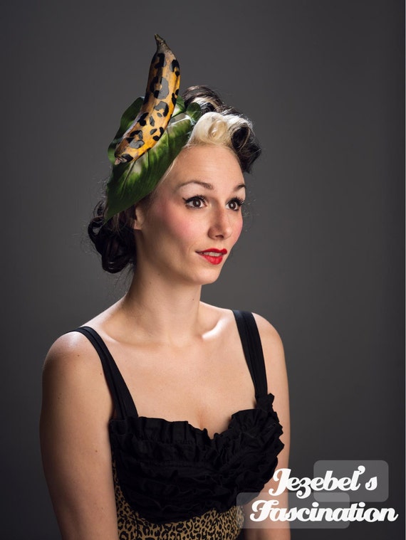 Leopard Animal Print Banana Tiki Jungle Headdress Surreal Exotic Polynesian Headpiece Tropical Hat Hawaiian Paradise Fruit Fascinator Funny