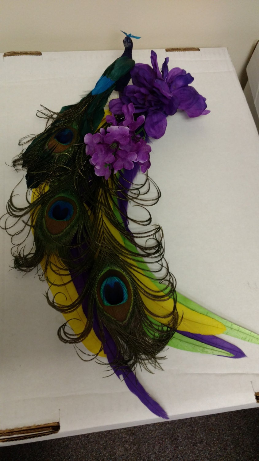 Mardi Gras Feather Headdress Green Purple Gold Queen Crown Celestial S –  Jezebel's Fascination