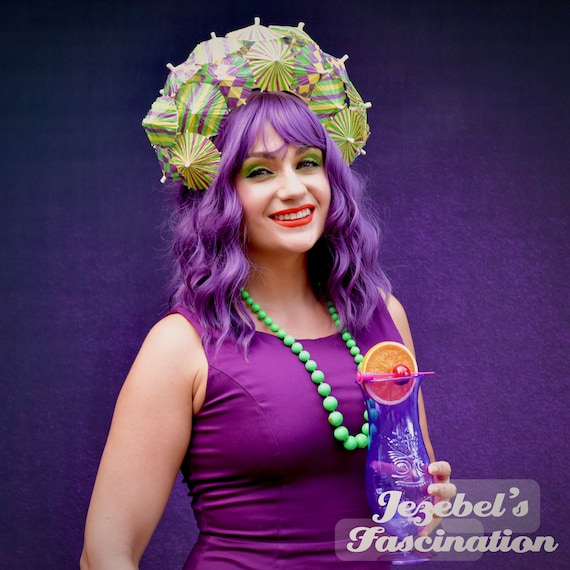 Quirky Mardi Gras Tiki Parasol Headband, Oasis Cocktail  display picture 2