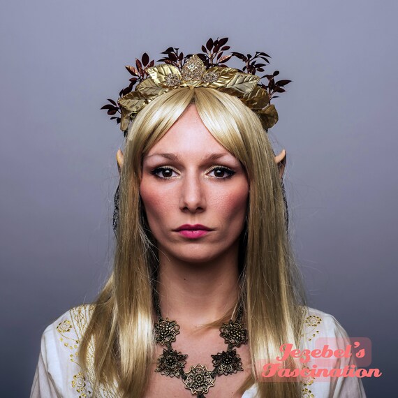 Natural Golden Woodland Elf Queen Crown Copper Leaves Elvish Circlet Tiara Elven Renaissance Headpiece Mother Earth Fairy Leaf Medieval