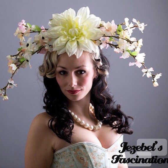 Large Cherry Blossom Mother Nature Pastel Derby Headdress Spring Headpiece Queen Geisha Festival Flower Ascot Fascinator Garden Tea Party