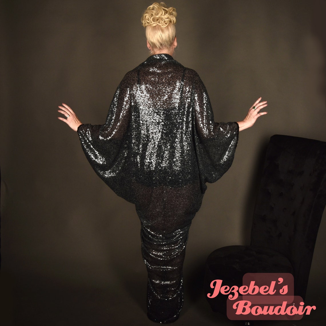 Sequin Art Deco Bat Wing Gown Cocoon Dressing Robe Black | Etsy