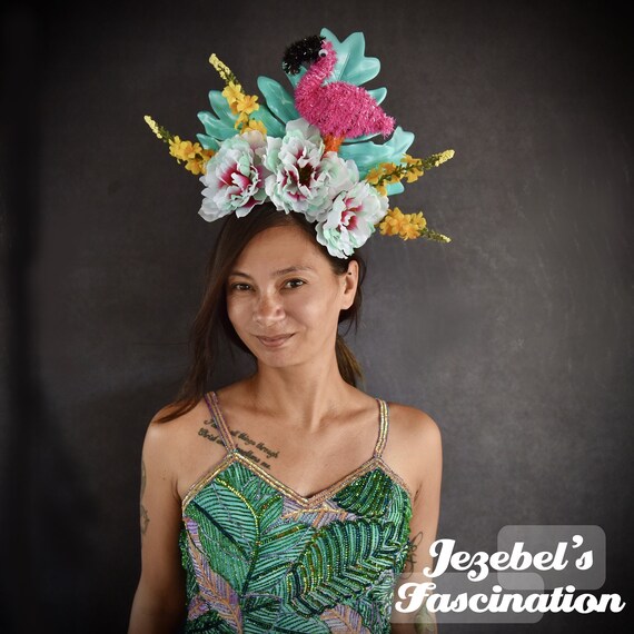 Tiki Luau Tropical Flamingo Fascinator, Beach Hair Flower  display picture 1