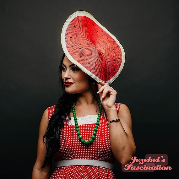 Watermelon Slice Hatinator Blossom Headpiece Fruit Dapper Day Melbourne Headband Spring Summer Derby Horse Show Race Fascinator Pin Up Party