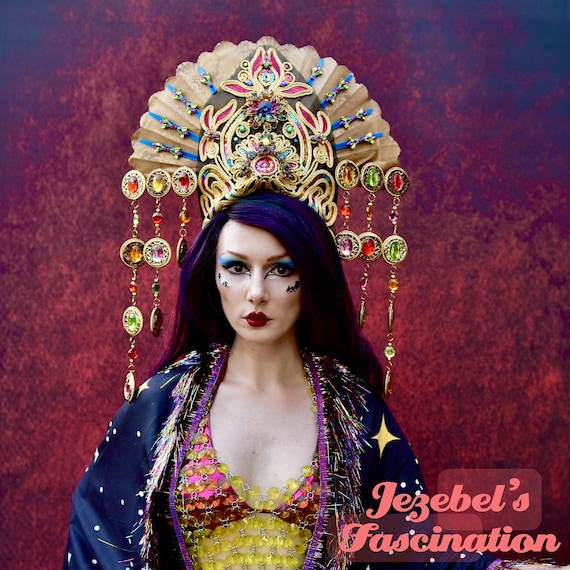 Golden Headdress Carnaval Goddess Burlesque Queen Headpiece