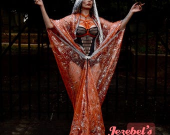 Kimono gotico trasparente con ragnatela, costume da vampiro, abito - Main Image