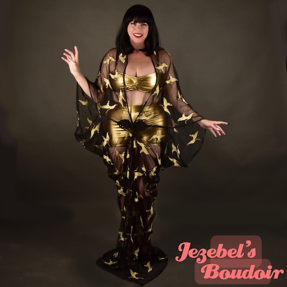 Vestaglia giapponese trasparente, Kimono in tulle sensuale