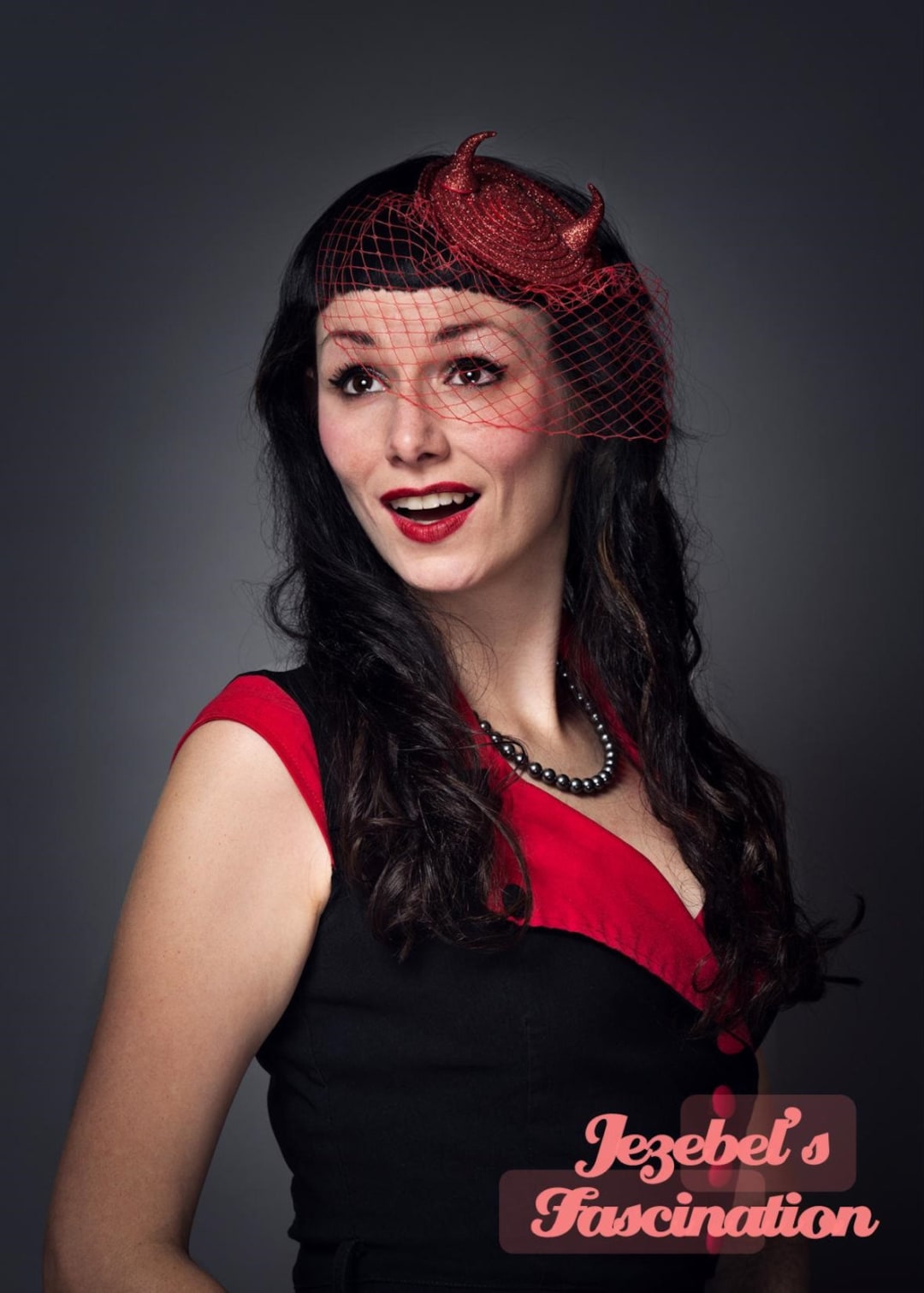 Devil Red Glitter Horns Fascinator Pin up Rockabilly Novelty Funny