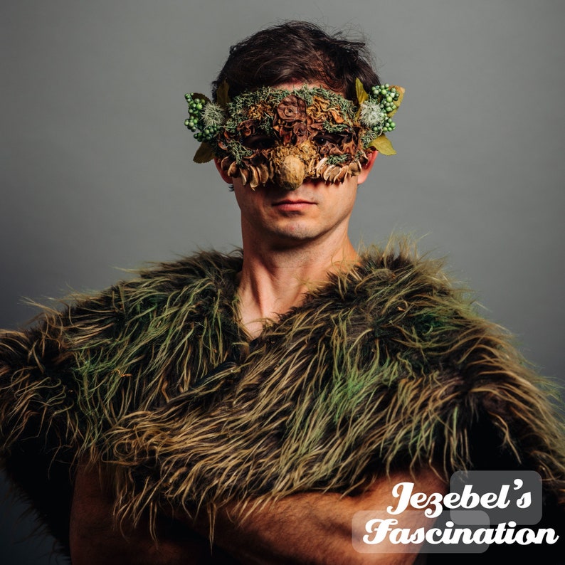 Green Man Masquerade Mask Woodland Forest Bohemian Moss Jack Berries Carnevale Carnival Druid Theater Nature Renaissance Festival Brown