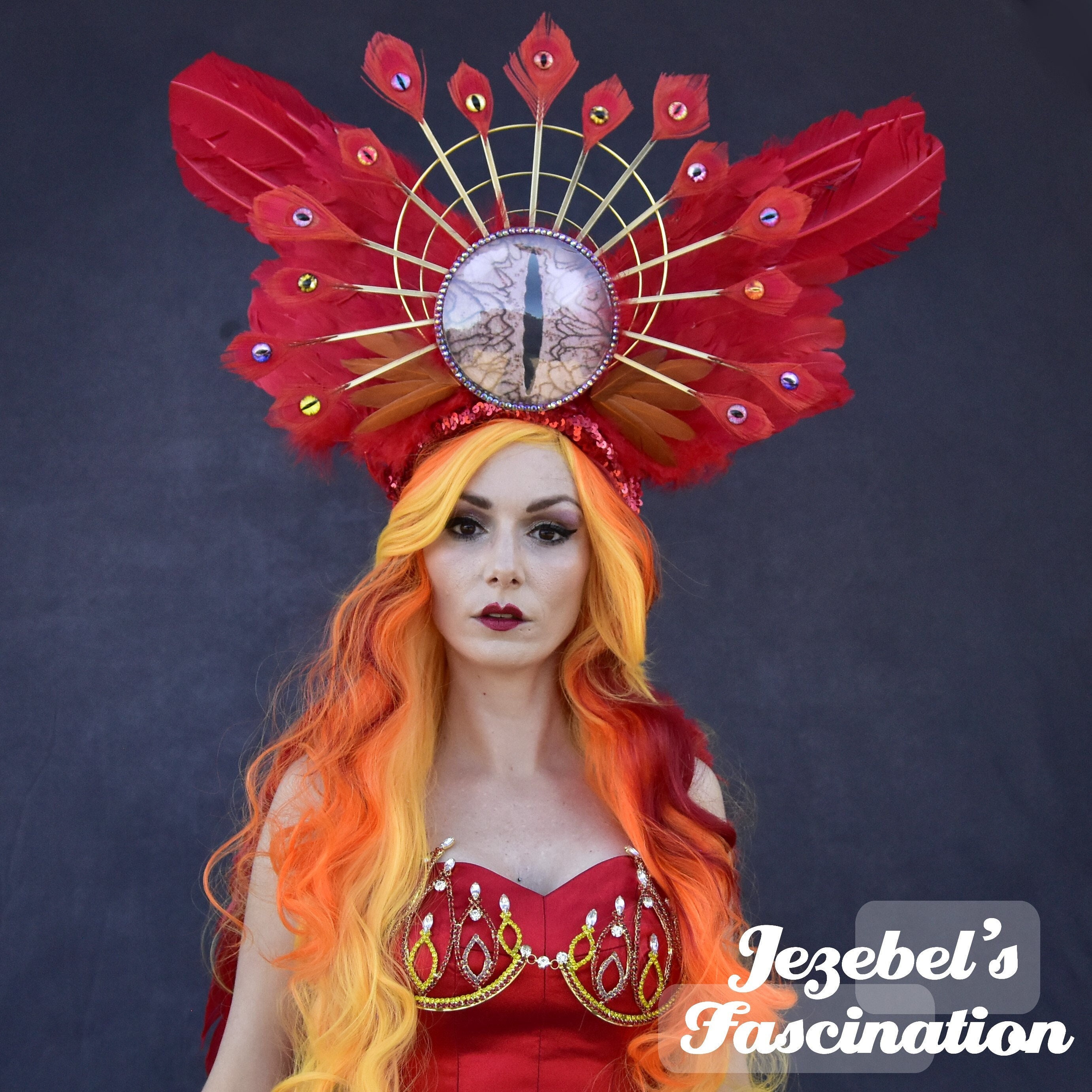 Seraph Angel Headdress, Eyes Peacock Feather Wings WGT Halo 