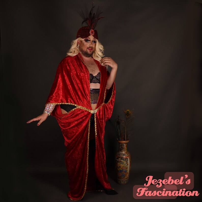 Art Nouveau Bat Wing Wrap Cover Dressing Gown Red Velvet Cocooon Burlesque Costume Drag Queen Gold Peacock Dance Deco Costume Plus Size