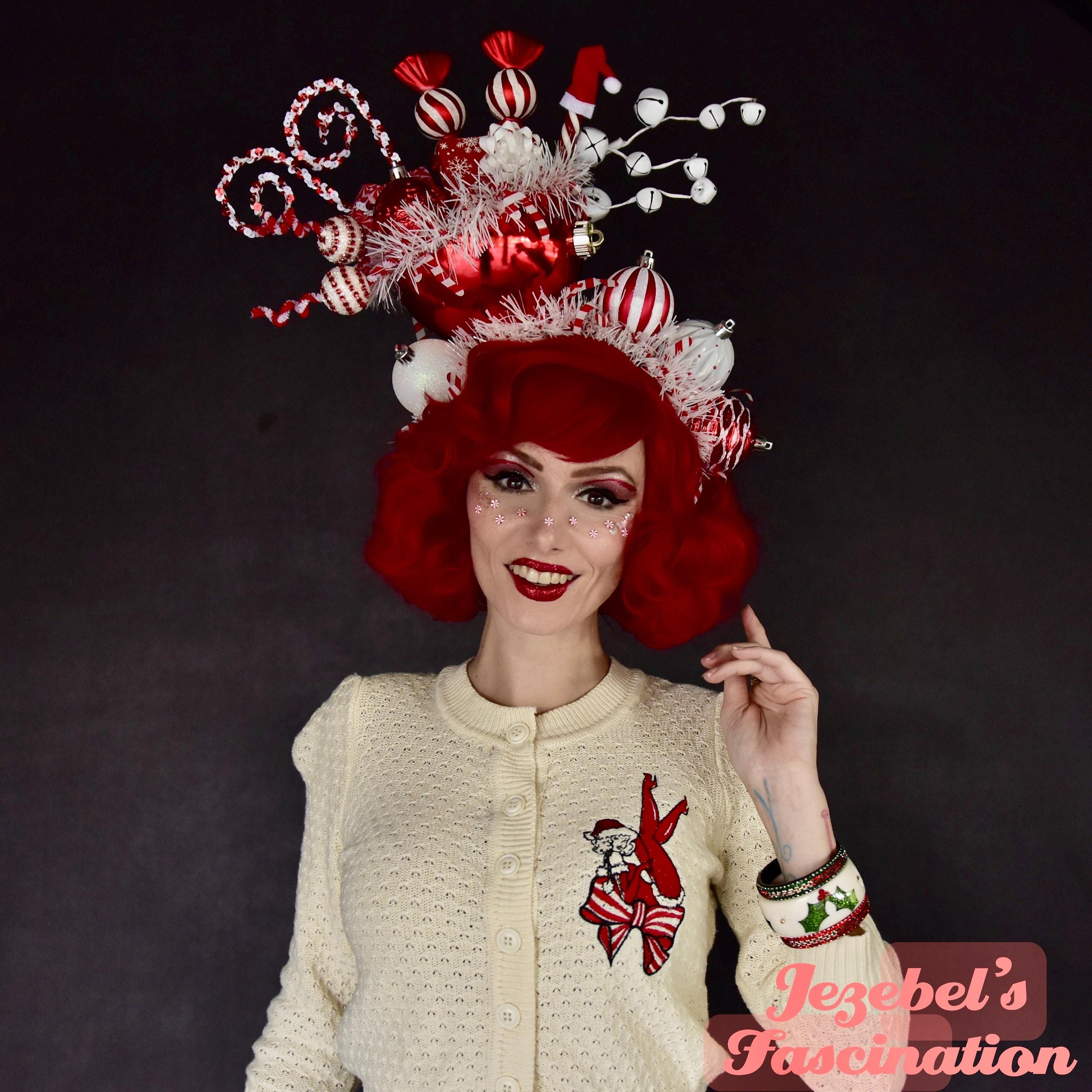 Large Candy Cane Peppermint Headpiece, Fairy Elf Ugly  display picture 2
