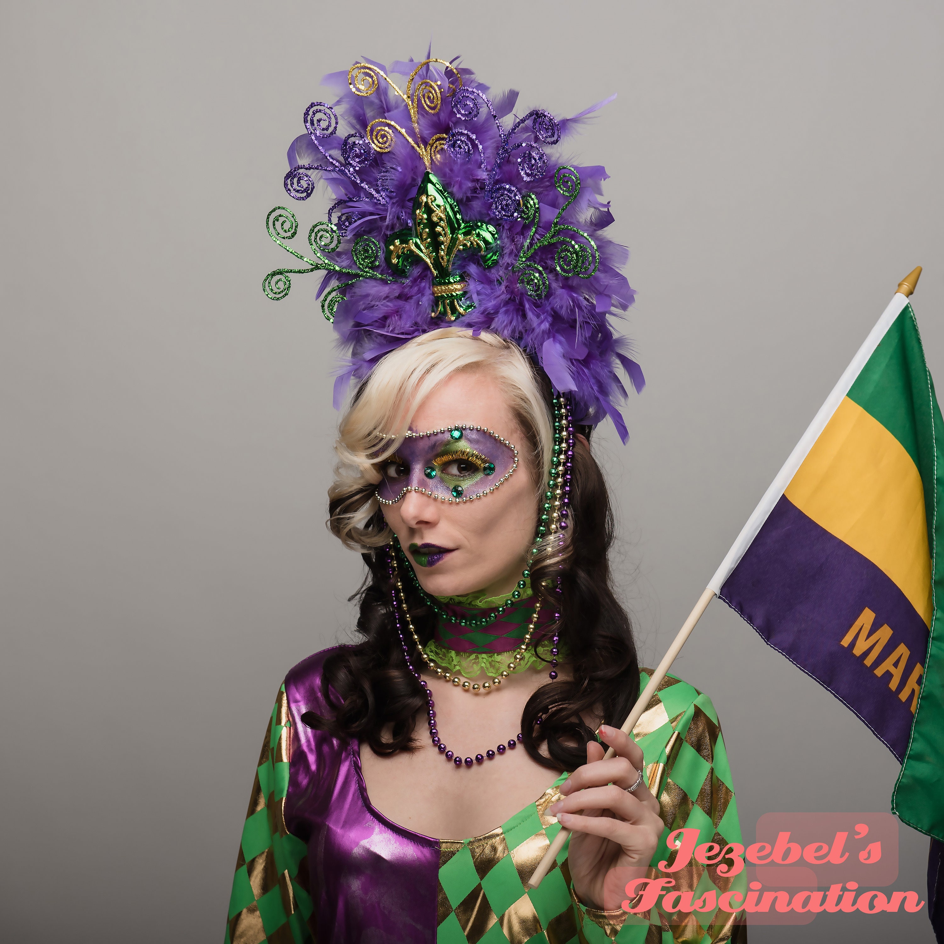 Karnevals-Stirnband Mit Maske & Krone – Lila, Grün, Gold Mit Strass, Ideal Für Mardi Gras & Kostümpartys