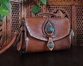 BROWN veg tan MALACHITE Handmade Leather Purse - Leather Satchel - Leather Travel Bag - Purse - Leather Handbag