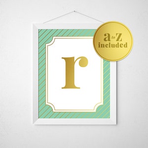 Mint Gold Monogram, 8x10 Printable, Mint Monogram, Gold Foil Monogram, Baby Girl Gift, Mint Nursery Decor, Mint Nursery Art, DIY Nursery