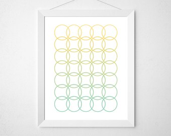 Mint and Yellow, Ombre Art Print, Lime Green Printable, Digital Download, Nursery Decor, Bright Colors, Mint Room, Wall Decor, Prints