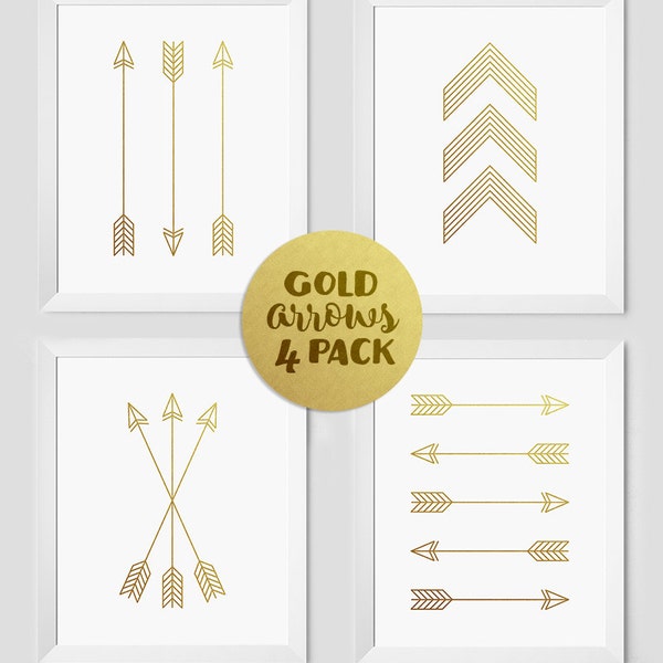 Gold Printables, 8x10 arrow prints, 5x7 arrow prints, arrow signs, gold arrows, gold home decor, printable gold foil, 4 designs included!