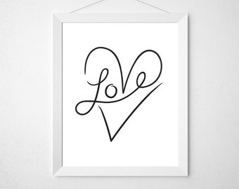 Love Typography, Love Art Print, Word Art, Heart Artwork, Wall Art Prints, Love Printable, I Love You, Art Download, Prints, In the Hallway