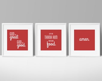 God is Great Prayer printable set, 8x8" digital files for dining room, kitchen, or breakfast room, printable wall art