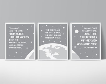 Space Themed Nursery, Star Printable Art, You Made The Heavens, Outer Space Wall Art, Star Bible Verse, Planets, Star Nursery, Nehemiah 9