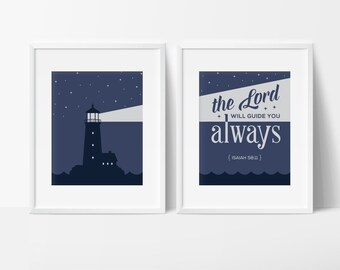 Lighthouse Art, Bible Verse Prints, Lighthouse Printable, Isaiah Verse, Nautical Print, Christian Art, Navy Nautical, Lighthouse, Verse Art
