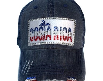 Costa Rica Baseball Hat for Women -  Crystal Rhinestones