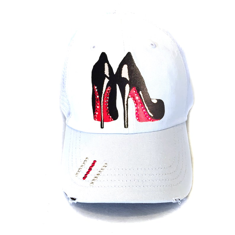 Christian Louboutin Hat Trucker Hat with Crystals Illustration only Elivata Brand White Trucker