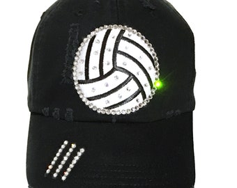 Volleyball High Ponytail Hat - Bling Volleyball Baseball Cap - Volleyball Mom Messy Bun Hat