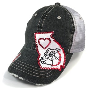 Bulldogs Hat Women&#39;s Georgia Trucker Women&#39;s Bulldogs Hat Georgia State Hat State of Georgia Outline Georgia Rhinestone Hat Georgia Bling