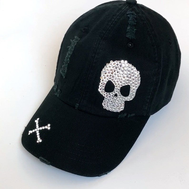Human Skull Hat for Women Crystal Skull Black Baseball Cap