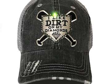 Baseball Mom Hat - I Like Dirt On My Diamonds - Baseball Bling Hat