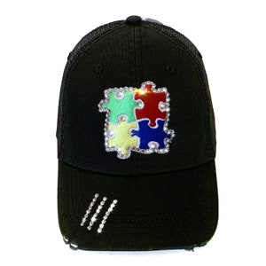 Autism Hat Autism Teacher Gift Autism Awareness Symbol Puzzle Piece Black Trucker