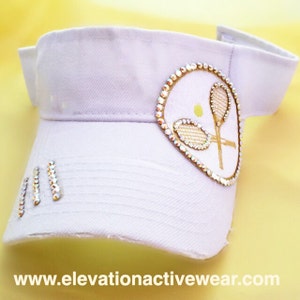 Tennis Visor - White Sun Visor - Tennis Bling - Tennis Ball - Tennis Rackets -  Crystals - Genuine  - Tennis Apparel