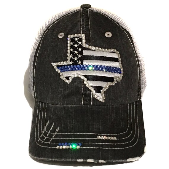 Denim Blue Texas Baseball Cap with Rhinestones Texas Rhinestone Distressed Bejeweled Denim Baseball Cap  main image 2