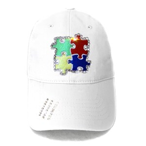 Autism Hat Autism Teacher Gift Autism Awareness Symbol Puzzle Piece White Trucker