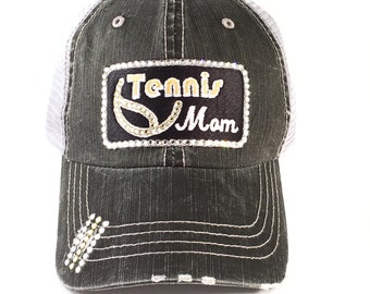 Tennis Mom Hat, Baseball Cap, Tennis Mom, Trucker Hat, Bling Baseball Cap, Tennis Mom Bling, Mesh Back Hat, Tennis Mom Gear, Crystal Hat