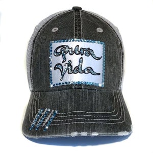 Pura Vida Costa Rica Trucker Baseball Hat for Women -  Crystal Rhinestones