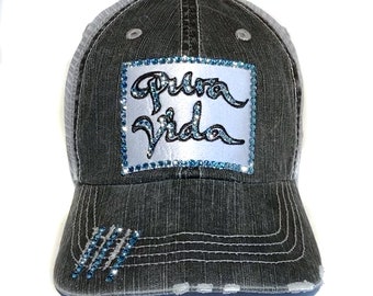 Pura Vida Costa Rica Trucker Baseball Hat for Women -  Crystal Rhinestones