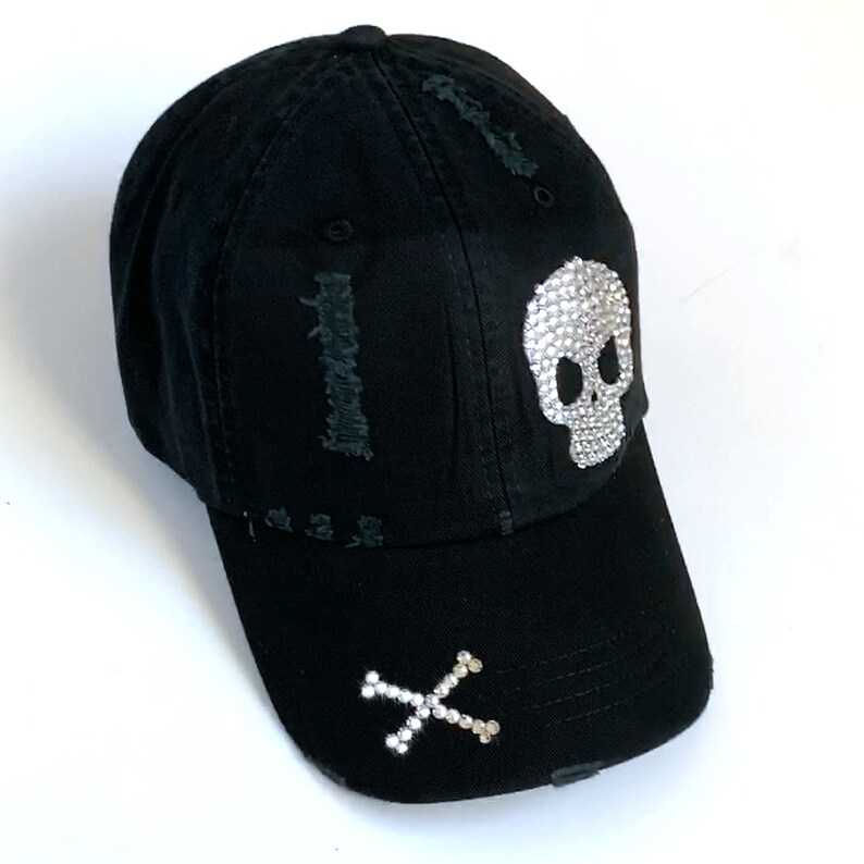 Human Skull Hat for Women Crystal Skull Black Baseball Cap