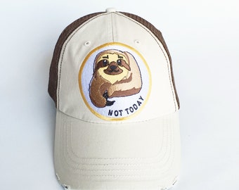 Sloth Baseball Cap, Sloth Gift, Baseball Cap, Sloth for Women, Embroidered Patch Hat, Sloth Hat, Women's Sloth Gift, Brown Baseball Cap