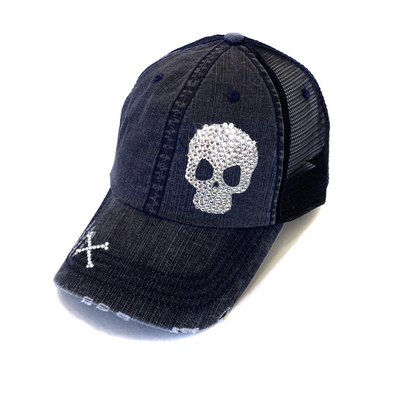 Human Skull Hat for Women Crystal Skull Black Baseball Cap